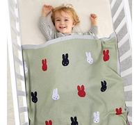 DovFanny Newborn Baby Super Soft Knitted Blanket Toddler Unisex Boys Girls 100% Cotton Banket with Lovely Rabbit Pattern 100 x 80cm Light Green