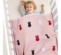 DovFanny Newborn Baby Super Soft Knitted Blanket Toddler Unisex Boys Girls 100% Cotton Banket with Lovely Rabbit Pattern 100 x 80cm Pink