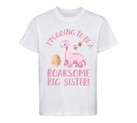 Dovitee I'm Going to be a Roarsome Big Sister, Cute Pink Dinosaur, Baby Announcement idea for Daughter