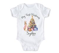Dovitee My 1st Christmas Peter Rabbit Personalised Baby Vest | Organic Cotton Babygrow for 0-24 Months | Ideal Christmas Baby Gift