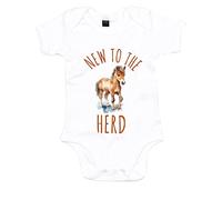 Dovitee New to the Herd - Organic Cotton Baby Romper | New Baby Announcement | Newborn Gift | Available in White, Light Blue, and Pink