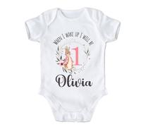 Dovitee Personalised When I Wake Up I Will Be 1" Baby Vest | Peter Rabbit Graphics | Organic Cotton Babygrow | Ideal First Birthday Gift