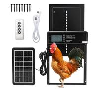 DOVORSY Solar Powered Automatic Chicken coop Door, LCD Display, Remote Control, Aluminum Solar Powered Automatic Chicken coop Door, Anti-Pinch, Weatherproof (Black)