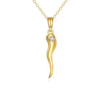 DOVRAN 14K Gold Italian Horn Necklace Hollow for Women Amulet Talisman Lucky Evil Eye Necklace Solid Gold Horn Jewelry Moissanite, 18*4, Gold, Moissanite