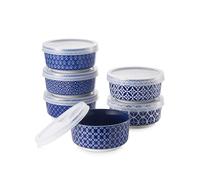 DOWAN 176 ml Dipping Bowls Set of 6, 9 cm Diameter Porcelain Ramekins with Lids for Creme Brulee, Condiment, Olives, Nuts, Souffle Dishes, Oven Safe, Fusion Blue