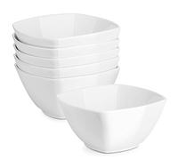 DOWAN 770 ml Square Cereal Bowls, Ø 15.5cm Soup Bowls Set of 6, Soft White Ceramic Serving Bowls for Snack, Salad, Pasta, Dessert and Marmalade, Large Porcelain Bowls, Chip Resistant