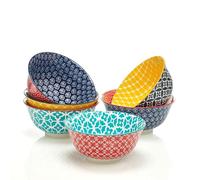 DOWAN Ceramic Cereal Bowls, Φ17.2cm Vibrant Color Dessert Bowls for Thanksgiving and Christmas, 980 ml Large Soup Bowl Set for Pasta, Salad, Ice Cream and Oatmeal, Set of 6