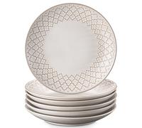 DOWAN Dinner Plates, Ø 21.5 cm Premium Porcelain Side Plate Set of 6, Salad Plates, Dessert Plate, Flat Dinner Set for Appetizer, Lunch, Salad, Steak, Microwave & Dishwasher Safe, Vintage White