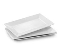 DOWAN Dinner Plates, Rectangular Plates, Soft White Plates, Dinner Service for Meat, Appetizers, Dessert, Food, Party, 36 cm x 20 cm, Pack of 3