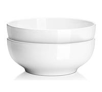 DOWAN Large Serving Bowls, 2.7L Salad Bowls, Φ24cm Ceramic Pho Bowls Set of 2, Serving Dishes for Dinner Parties, Microwave & Dishwasher Safe, Stackable, Easy Clean, Soft White