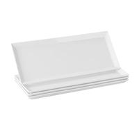 DOWAN Large Serving Platter, 14.5"/36.8cm White Rectangle Dinner Plates Porcelain, Suitable for Appetizers, Meat, Dessert, Pasta, Buffets, Party, Dishwasher & Microwave Safe, Set of 4, Soft White