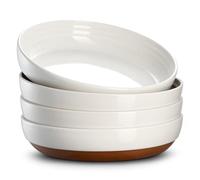 DOWAN Pasta Bowl Set of 4, Large Salad Bowls, Ø 21.5 cm Porcelain Serving Plates, Wide and Shallow Ceramic Bowl for Kitchen, Pasta, Salad, Fruit, Noodle, Dinner, Microwave & Oven Safe, Alabaster White