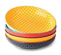 DOWAN Pasta Bowl Set of 4, Large Salad Bowls, Ø 25.2 cm Porcelain Serving Plates, Wide and Shallow Ceramic Bowl for Kitchen, Pasta, Salad, Fruit, Noodle, Dinner, Microwave & Oven Safe, Vibrant Color