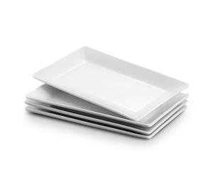 DOWAN Porcelain Serving Platter, Rectangle Serving Plates Set of 4, Restaurant Serving Dishes for Meat, Appetizers, Dessert, Sushi, Party, Soft White - 9.7 x 5.4 Inches