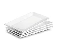 DOWAN Porcelain Serving Platter, Rectangle White Serving Plates Set of 4, Restaurant Serving Dishes for Meat, Appetizers, Dessert, Sushi, Party - 9.7 x 5.4 Inches