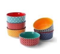 DOWAN Ramekins Set of 6, 120 ml Creme Brulee Ramekins, Porcelain Ramekin Dishes for Crème Brûlée, Soufflé, Dessert, Microwave, Air Fryer & Dishwasher Safe, 9 cm, Multicolour