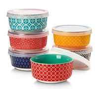 DOWAN Ramekins Set of 6, 176 ml Small Dipping Bowls Ceramic Bowls with Lids for Creme Brulee, Condiment, Olives, Nuts, Souffle Dishes, Oven Safe, Colourful