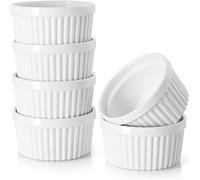 DOWAN Ramekins Set of 6, 8 oz Porcelain Soufflé Dishes for Creme Brulee & Muffin, Baking Dishes for Cake & Pudding & Ice Cream, Mini Bowls for Dips, Sauces, Snacks and Fruits, 4 x 2.1 in-Soft White