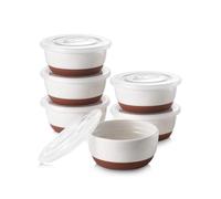 DOWAN Ramekins with Lids, 8 OZ Porcelain Ramekin Dishes for Creme Brulee Soufflé, Egg Mould, Muffin Cases, Mini Dip Bowl, Baking Bowl for Oven & Air Fryer, Glaze with Specks-Pack of 6