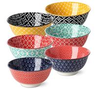 DOWAN Salad Bowl Ceramic, 680 ml Cereal Bowl Set of 6, Soup Bowl Φ15.2 cm, Dessert Bowls Colourful for Ramen, Noodle, Rice, Pudding, Snack, Breakfast, Vibrant Joy, Microwave Safe
