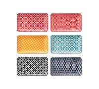 DOWAN Serving Platter Set of 6 - New Bone China Dessert Plates 20.5cm/8" - Small Dinner Plates for Appetizer, Sushi, Fruit, Salad, Cake - Microwave/Oven/Fridge/Dishwasher Safe - Vibrant Colors