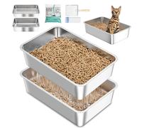 DOWANQO Sifting Stainless Steel Litter Box for Indoor Cats, Extra Large Sifting Litter Tray for Big Cats, Open Top XL Metal Litter Pan High Side, Easy to Clean (with Enclosure-Front Entry, X-Large)