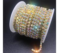 Dowarm 1 Roll 10 Yards Rhinestone Chain, Crystal Rhinestones Close Chain, Sew on Crystal Rhinstone Chain Trim, Crystal Claw Cup Chain Roll (Gold AB, SS12 3MM)