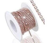 Dowarm 10 Yards 2MM Crystal Rhinestone Close Chain Trim for Sewing Crocs Shoes Clothes Cups, SS6 Claw Rhinestone Chain for Craft Jewelry Wedding Bouquet DIY Decoration, Rose Gold