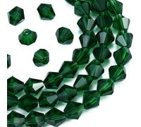 Dowarm 1000PCS 4mm Glass Bicone Beads for Craft Jewelry Making, DIY Bracelet, Necklace, Dolls, Wine Charms, Wind Chimes, Suncatchers, Bulk Small Faceted Crystal Beads, Dark Green