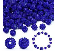 Dowarm 110PCS 10MM Rhinestone Beads for Jewelry Making, Round Polymer Clay Crystal Beads for Crafts Bracelet Necklace Earring Beaded Pen, Fancy Shamballa Disco Ball Diamond Beads, Dark Blue/Royal Blue