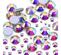 Dowarm 2650 Pieces Glass Flat Back Crystal Rhinestones Round Gems, 6 Sizes 1.5mm - 6.5mm, Flatback Crystals Loose Gemstones for Crafts Nail Face Art Clothes Jewels (Crystal AB)