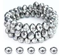 Dowarm 300PCS 6mm Briolette Crystal Glass Beads for Jewelry Making, Faceted Rondelle Crystal Beads for Crafts Wind Chimes Suncatchers Wine Charms, Loose Spacer Beads DIY, Mine Silver