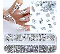 Dowarm 3200PCS Nail Art Rhinestones, Crystal Clear Flatback Rhinestones for Nails, Crafts, 12 Styles 3D Glass Crystal Nail Gems, White Diamond Stones
