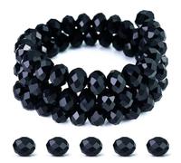 Dowarm 400PCS 4MM Jet Black Crystal Briolette Rondelle Beads for Jewelry Making, Crafts, Wind Chimes, Suncatchers, Wine Charms