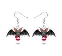 DOWAY Acrylic Black Bat Earrings,Spooky Skull with Bat Wings Halloween Dangle Earrings Goth Jewellery Wicked Gifts for Women Halloween Costume Accessories (Black)