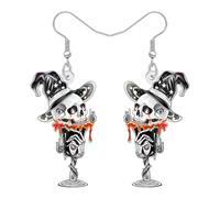 DOWAY Acrylic Cocktail Skull Earrings,Spooky Wine Glasses Halloween Dangle Earrings Day of the Dead Jewellery Skull Gifts for Women Halloween Costume Accessories (Black)