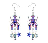 DOWAY Acrylic Colorful Ocean Earrings Dangling Crawfish Lobster Tropical Fish Jellyfish Conch Shell Jewellery Beachy Vacation Summer Gifts for Women Beach Lovers (Blue)
