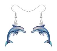 DOWAY Acrylic Cute Dolphin Earrings Dangle Ocean Jewellery Summer Hawaiian Beach Earrings Charms Dolphin Gifts for Women Mom Sea Animals Lovers (Blue)