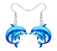 DOWAY Acrylic Cute Dolphin Earrings Dangle Ocean Jewellery Summer Hawaiian Beach Earrings Charms Dolphin Gifts for Women Mom Sea Animals Lovers (Sky)