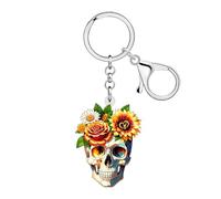 DOWAY Acrylic Flower Skull Keychain,Spooky Halloween Key Chain Goth Accessories Gothic Purse Bag Charms Skull Gifts for Women (Yellow)