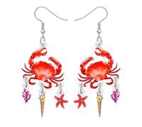 DOWAY Acrylic Fun Crab Earrings Starfish Seashell Coral Shell Earrings Summer Beach Jewellery Hawaiian Gifts for Women Mom Ocean Animal Lovers (Red)