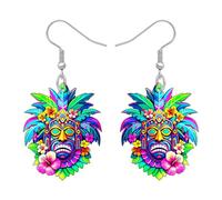 DOWAY Acrylic Funky Tiki Mask Earrings Dangle Retro Polynesian Tribal Charms Holiday Tropical Hawaiian Jewellery Weird Gifts for Women Mom (Multicolor)