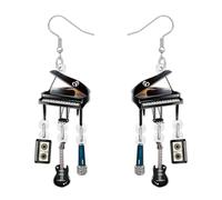 DOWAY Acrylic Funny Piano Earrings Dangling Quirky Musical Jewellery Music Teacher Appreciation Gifts for Women Teachers Piano Players Music Lovers (Black)