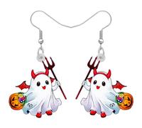 DOWAY Acrylic Novelty Ghost Earrings,Spooky Pumpkin Umbrella Halloween Dangle Earrings Wicked Jewellery Ghost Gifts for Women Halloween Costume Accessories (White)