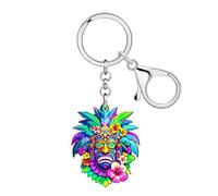 DOWAY Acrylic Novelty Tiki Mask Keychain Polynesian Decor Hawaiian Accessories Tiki Gifts for Women Purse Bag Charm Key Chain (Multicolor)