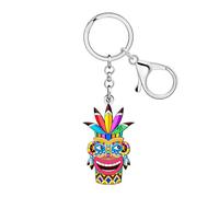 DOWAY Acrylic Novelty Tiki Mask Keychain Polynesian Decor Hawaiian Accessories Tiki Gifts for Women Purse Bag Charm Key Chain (Colorful)