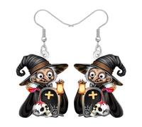 DOWAY Acrylic Novelty Witch Earrings,Spooky Witch Hat Punpkin Black Cat Halloween Dangle Earrings Witchy Jewellery Wicked Gifts for Women Halloween Costume Accessories (Dark)