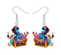 DOWAY Acrylic Octopus Pirate Earrings Dangle Margarita Cocktail Glass Ocean Jewellery Animals Wine Lovers Gifts for Women Pirate Accessories (Blue)