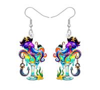 DOWAY Acrylic Octopus Pirate Earrings Dangle Margarita Cocktail Glass Ocean Jewellery Animals Wine Lovers Gifts for Women Pirate Accessories (Multicolor)