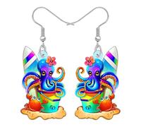 DOWAY Acrylic Octopus Pirate Earrings Dangle Margarita Cocktail Glass Ocean Jewellery Animals Wine Lovers Gifts for Women Pirate Accessories (Colorful)